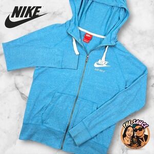 Nike Full‎ Zip Hoodie Women Small Blue Heathered Lightweight Sweatshirt Athletic